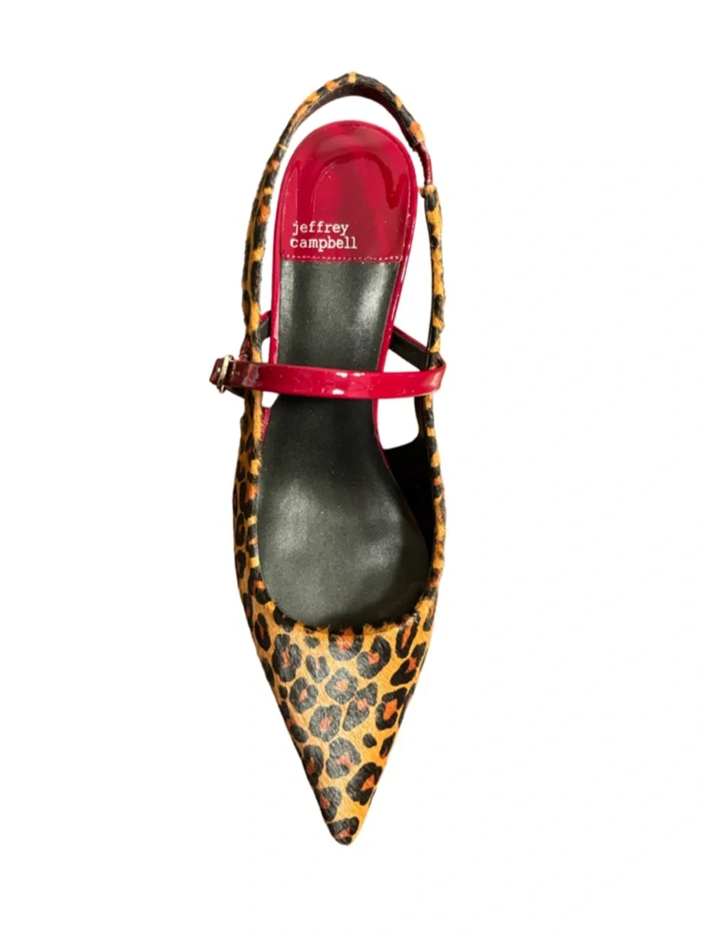 Jeffrey Campbell Cheetah Cherry Red Pointed Slingback Mule w/Red Strap and Heel - Picture 2 of 8